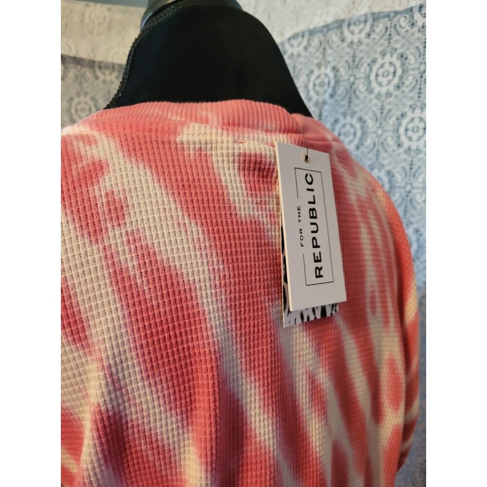NWT For The Republic Size M Pink White Tie Dye Waffle Knit Thermal Top Cotton - Picture 5 of 14